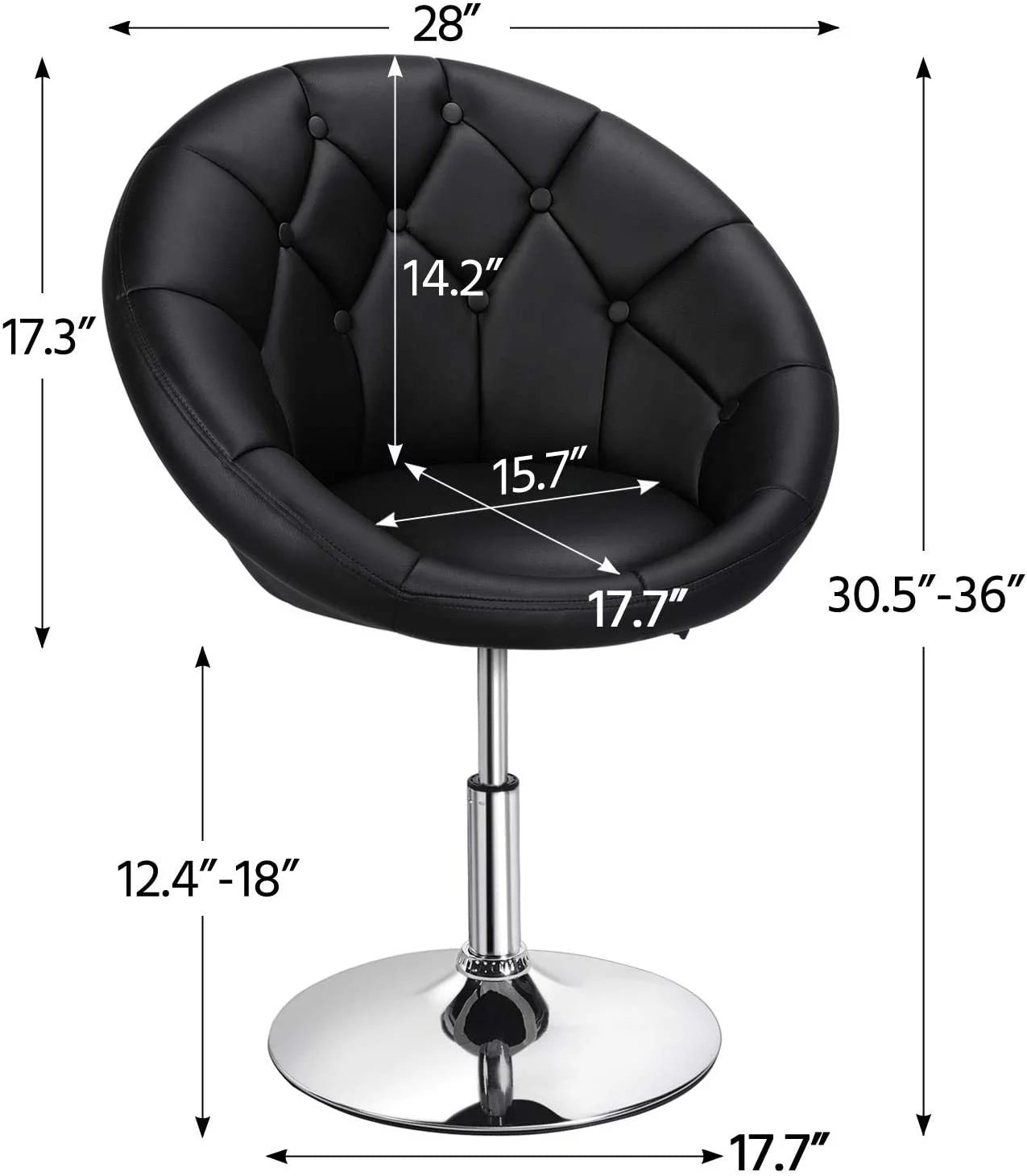 HOMEZY Round Tufted Back Chair Contemporary Height Adjustable, 360° Swivel, Accent Vanity Chair for Living Room, Modern Look, Black