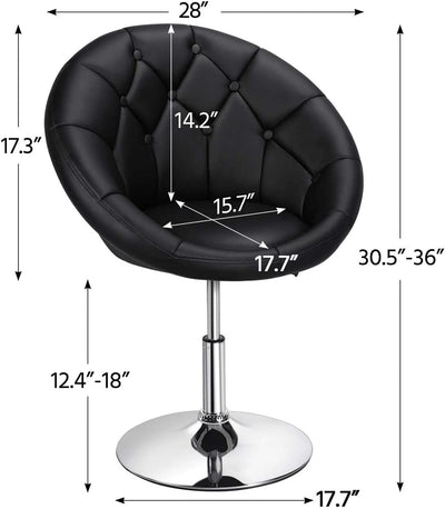 HOMEZY Round Tufted Back Chair Contemporary Height Adjustable, 360° Swivel, Accent Vanity Chair for Living Room, Modern Look, Black