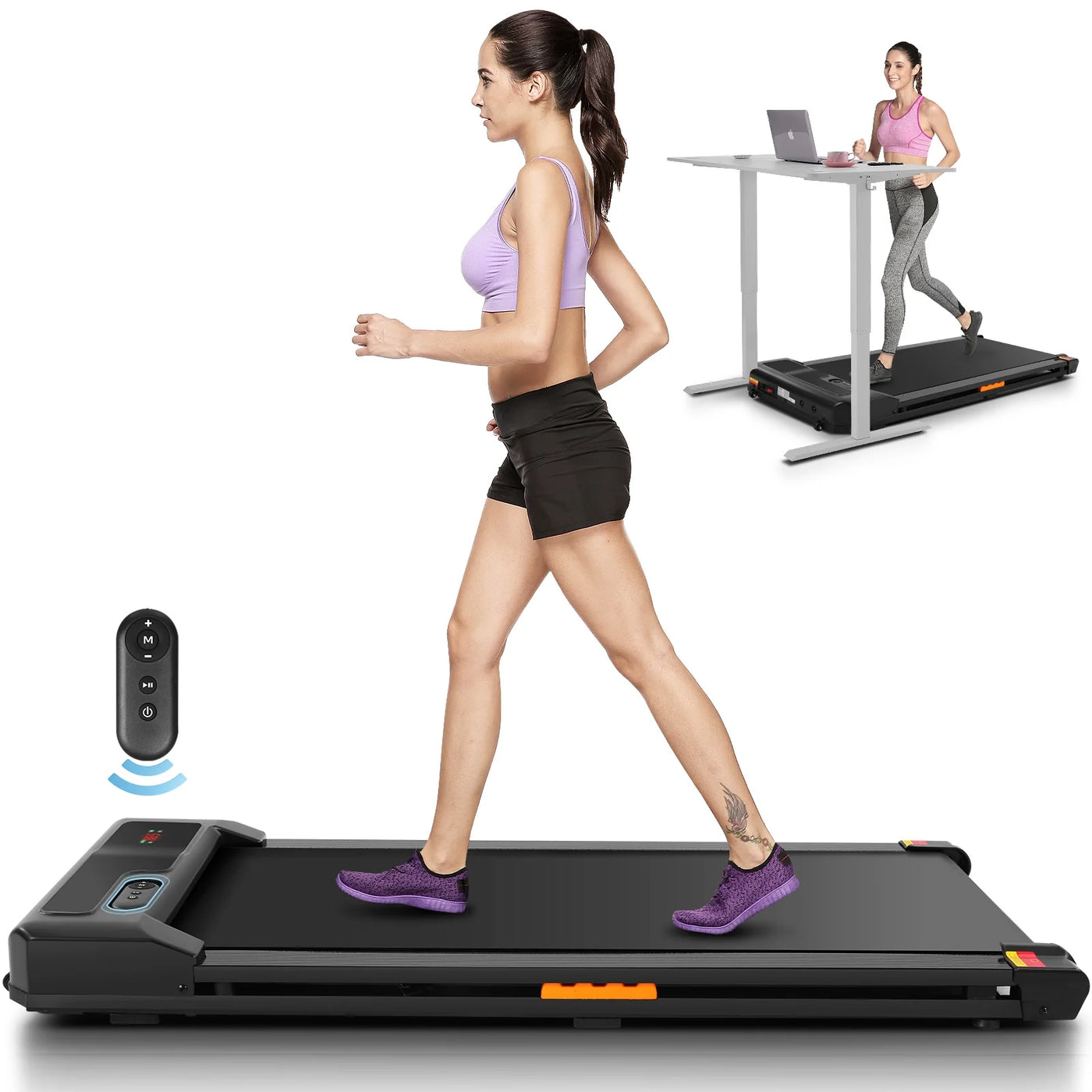 Walking Pad,2.5 HP Under Desk Treadmill 300LBS Capacity, Compact Portable Treadmill with Double Shock Absorption, Remote Control, LED Display,Installation-Free, Black