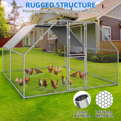 Dextrus Chicken Run Coop 13.1 x 9.8 x 6.4 ft Large Metal Chicken Coop Spire Shaped, Walk-in Hen Cage, Outdoor Poultry Cage with Waterproof Cover and Wire Mesh for Backyard,Yard Outdoor