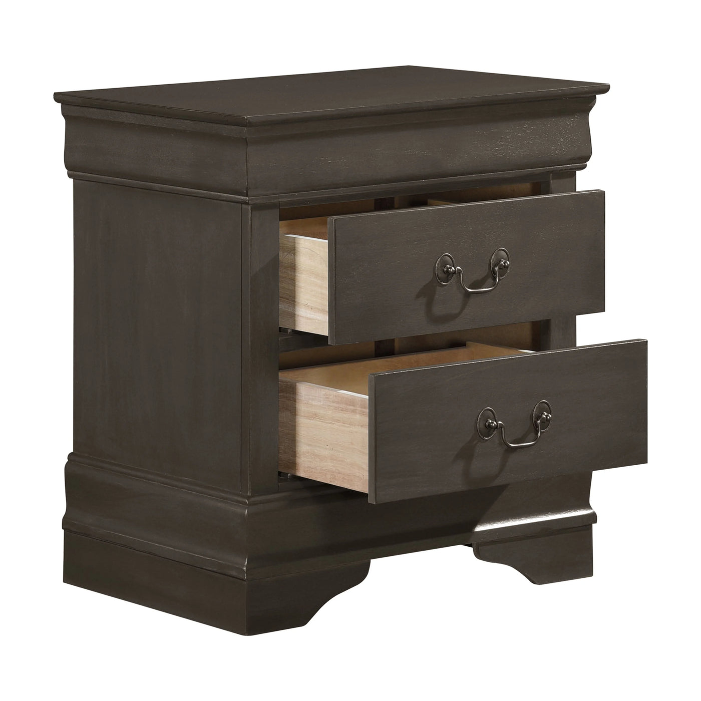 DeeHome Classic Louis Philippe Style Stained Gray Finish 1pc Nightstand of 2x Drawers Traditional Design Bedroom Furniture