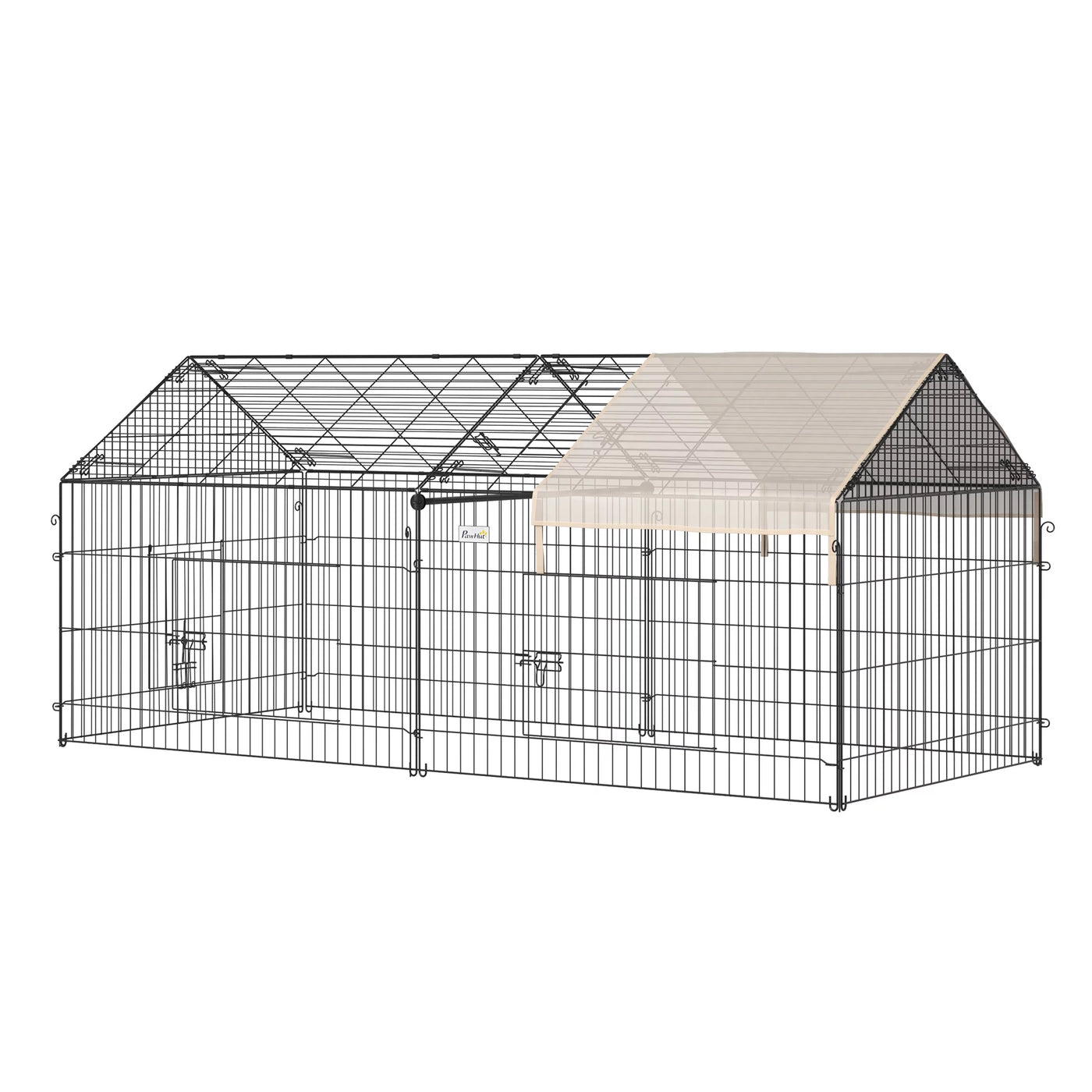 PawHut Catio Metal Chicken Coop, 86.5" x 40.5" Portable Small Animal Playpen for Rabbit, Outdoor Dog Kennel with Water-resistant Cover, Beige