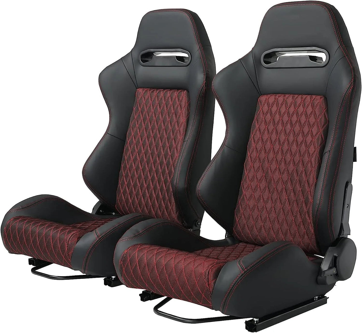 Universal Set of 2 Racing Seats Pair Black Leather Reclinable Bucket Sport Seats