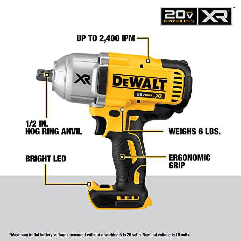 DEWALT 20V MAX XR 1/2" High Torque Impact Wrench, Cordless, Detent Anvil, Tool Only (DCF899B)