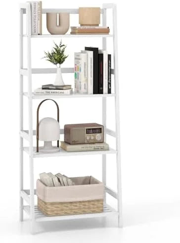 CDJXNLY 4 Tier Bookshelf Freestanding Open Bookcase Book Multifunctional Plant Flower Display Stand White Ladder for Bedroom Living Room Home Office Small Space