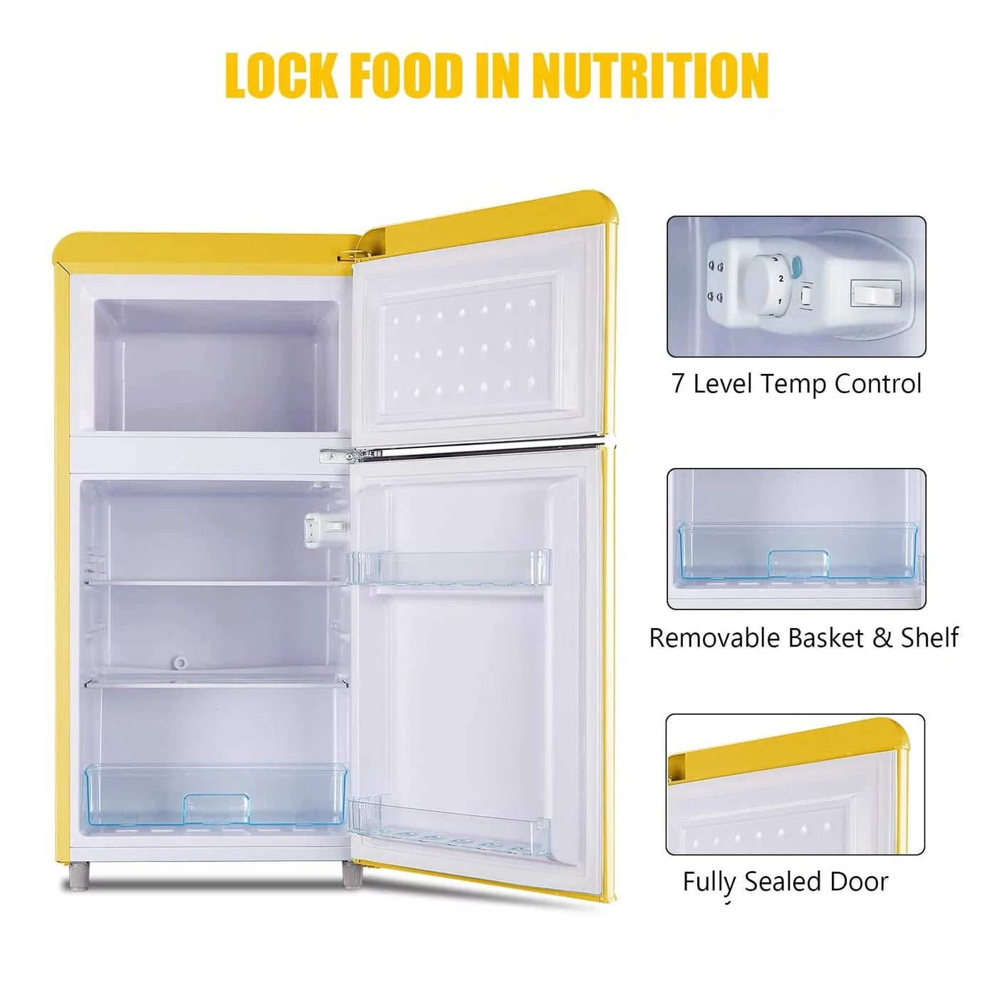 WANAI Small Refrigerator,3.5 Cu.Ft Two Door Mini Refrigeratorwith Freezer,Yellow