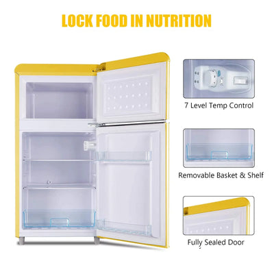 WANAI Small Refrigerator,3.5 Cu.Ft Two Door Mini Refrigeratorwith Freezer,Yellow