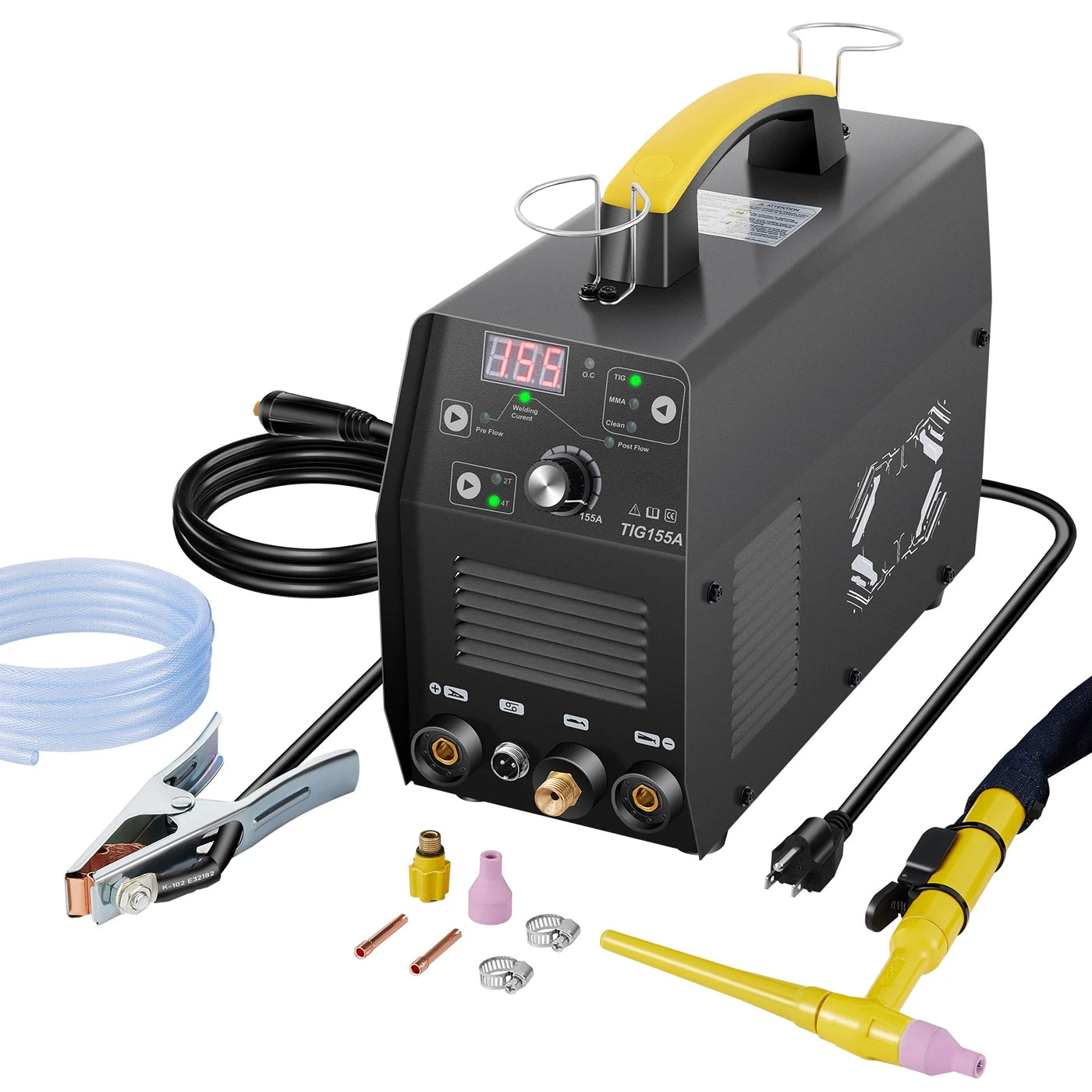 SKYSHALO 155Amp 3 in 1, TIG Welder, 110V High Frequency TIG/Stick/Clean Welding Machine w/ IGBT Inverter, Digital Arc Welder with Torch l, Iron, Mild Steel, Copper, and Nickel