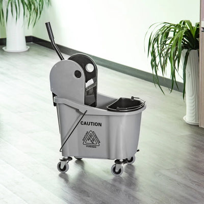 HOMCOM 9.5 Gallon (38 Quart) Mop Bucket with Wringer Cleaning Cart, 4 Moving Wheels, 2 Separate Buckets, & Mop-Handle Holder, Grey