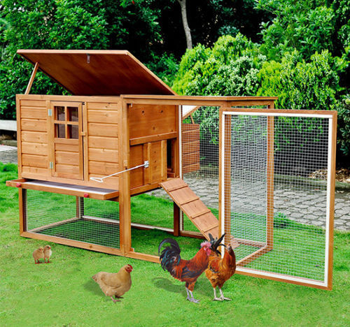 PawHut 64" Large Wooden Chicken Coop Kit With Outdoor Run And Nesting Box