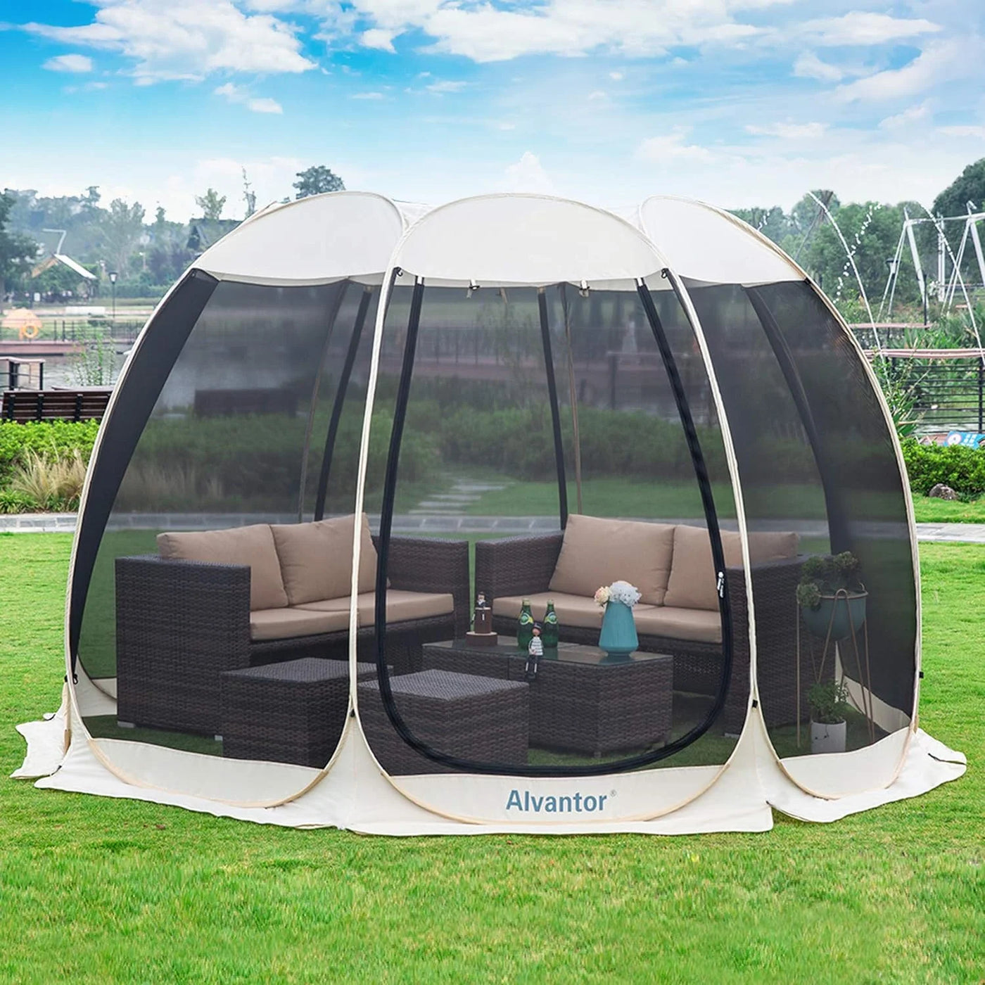 Screen Room House 10x10 Outdoor Family Camping Tent Pop Up Sun Shade Canopy Dining Gazebo by Alvantor