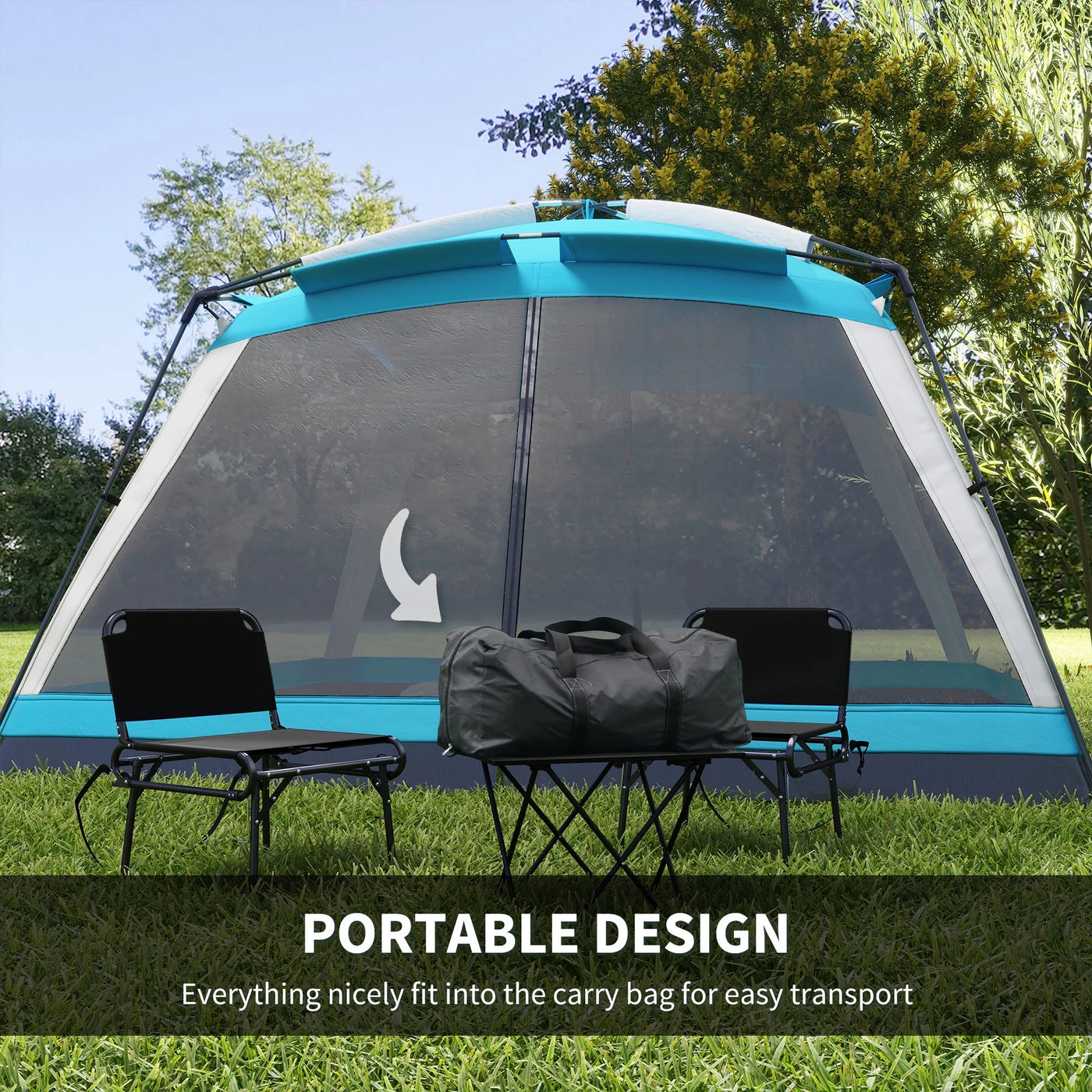 Outsunny 12' x 12' Screen House Room, 8 Person Camping Tent w/ Carry Bag and 4 Mesh Walls for Hiking, Backpacking, and Traveling, Easy Set Up, Sky Blue