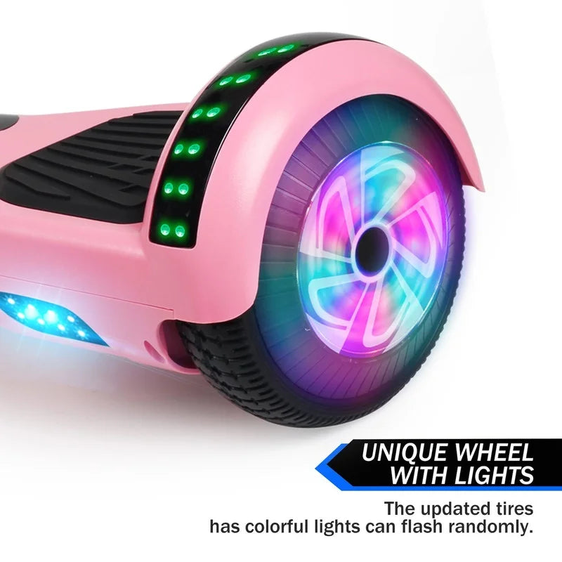 SISIGAD Hoverboard, 10 Mph Max Speed, Hoverboard with Bluetooth and LED lights, 6.5" Self Balancing Electric Hoverboard for Kids Adults Gifts, Pink