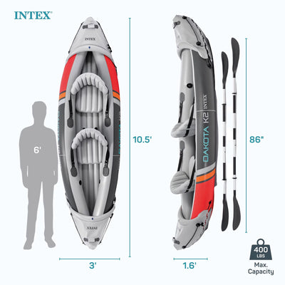 Open Box Intex Dakota K2 2 Person Vinyl Inflatable Kayak with Oars and Pump