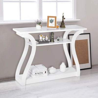 Console Table, Entryway Table with 3 Tier Storage Shelves, Narrow Long Sofa Table for Entryway, Living Room, Hallway, Couch, Foyer, White