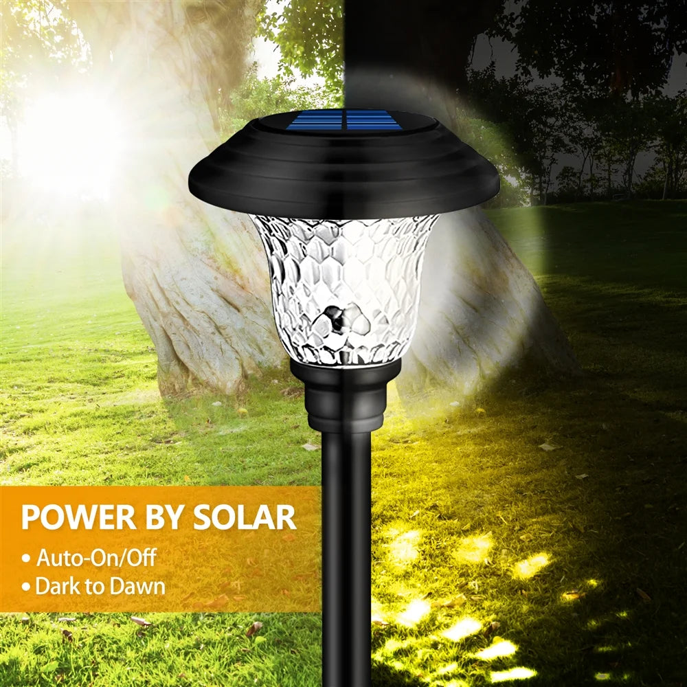 8 Pack Solar Garden Lights Outdoor, Decorative Solar Garden Lights Waterproof Glass Stainless Steel Auto-on/off Solar Landscape Lights for Lawn, Patio, Yard, Garden, Pathway, Driveway