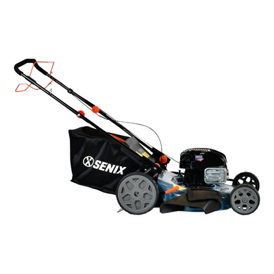 SENIX 22-Inch 163 cc 4-Cycle Gas Powered RWD Self-Propelled Lawn Mower, 3-In-1, 1-Step Start Auto Choke, Single Lever Height Adjustment, 11-In Rear Wheels, LSSG-H1