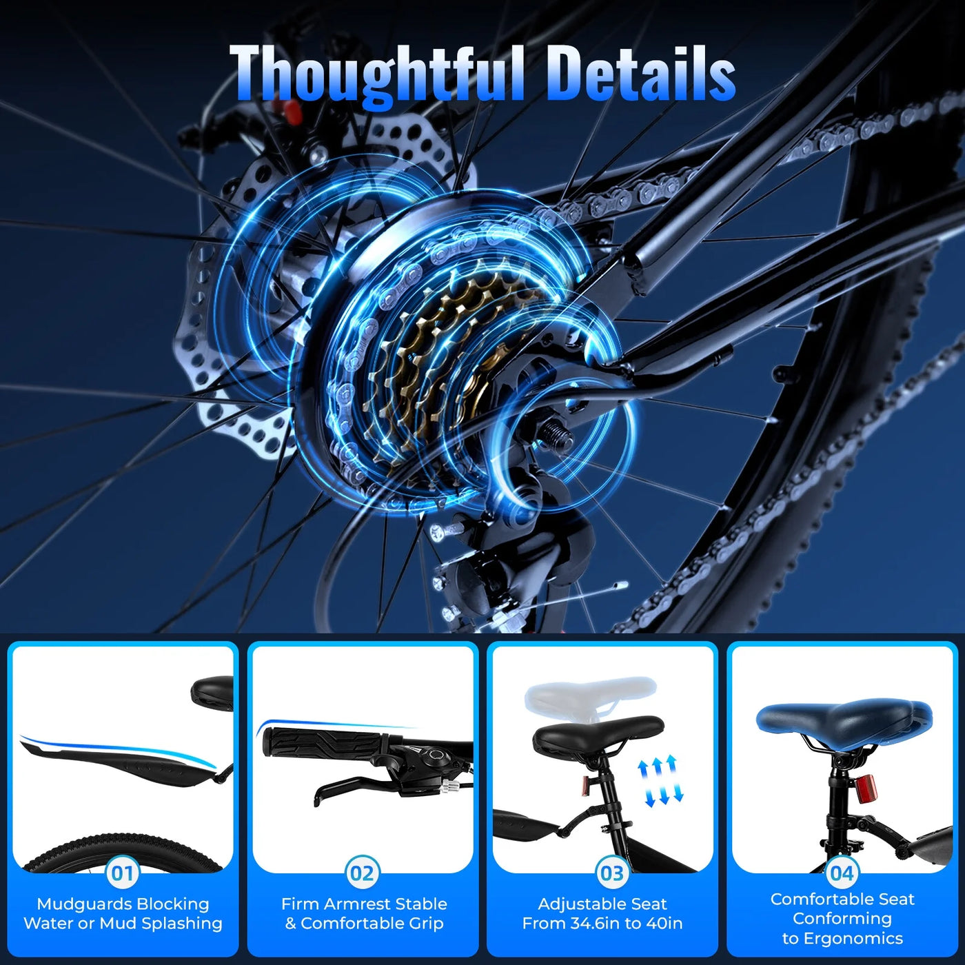 Aiqidi 26 Inch 21 Speed Folding Mountain Bike Full Suspension Dual Disc Brakes Bicycle Unisex Adult Bicycle Black