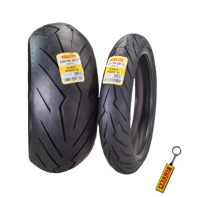 Pirelli Diablo Rosso III 120/70ZR17 Front & 240/45 ZR17 Rear Tire with Keychain