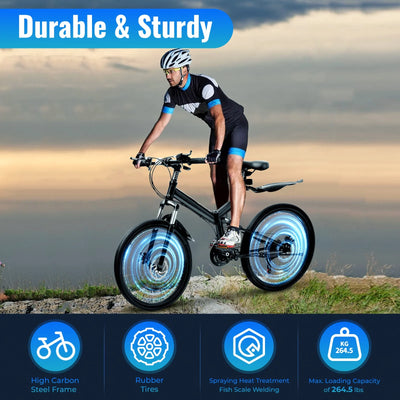 Aiqidi 26 Inch 21 Speed Folding Mountain Bike Full Suspension Dual Disc Brakes Bicycle Unisex Adult Bicycle Black