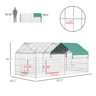 PawHut 87" Small Animal Playpen, Pet Playpen Yard Fence for Rabbits, Chicken, Chinchillas with Roof for Indoor & Outdoor, Green