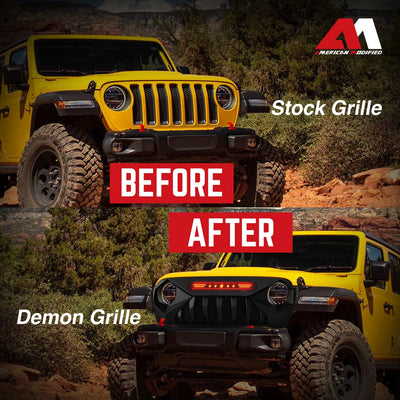 AMERICAN MODIFIED Demon Grille w/Red Lights for 18-21 Wrangler/Gladiator