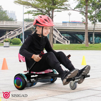 SISIGAD Electric Hoverboard and Kart Combo, Hoverboard with Go Kart Kit, 6.5 inch Wheels with LED Lights for Kids