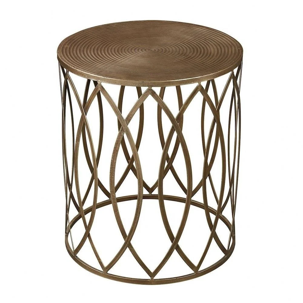 Modern Farmhouse Metal Round Side Table in Champagne Antique and Gold with Open Frame Base 17 inches W X 20 inches H Bailey Street Home