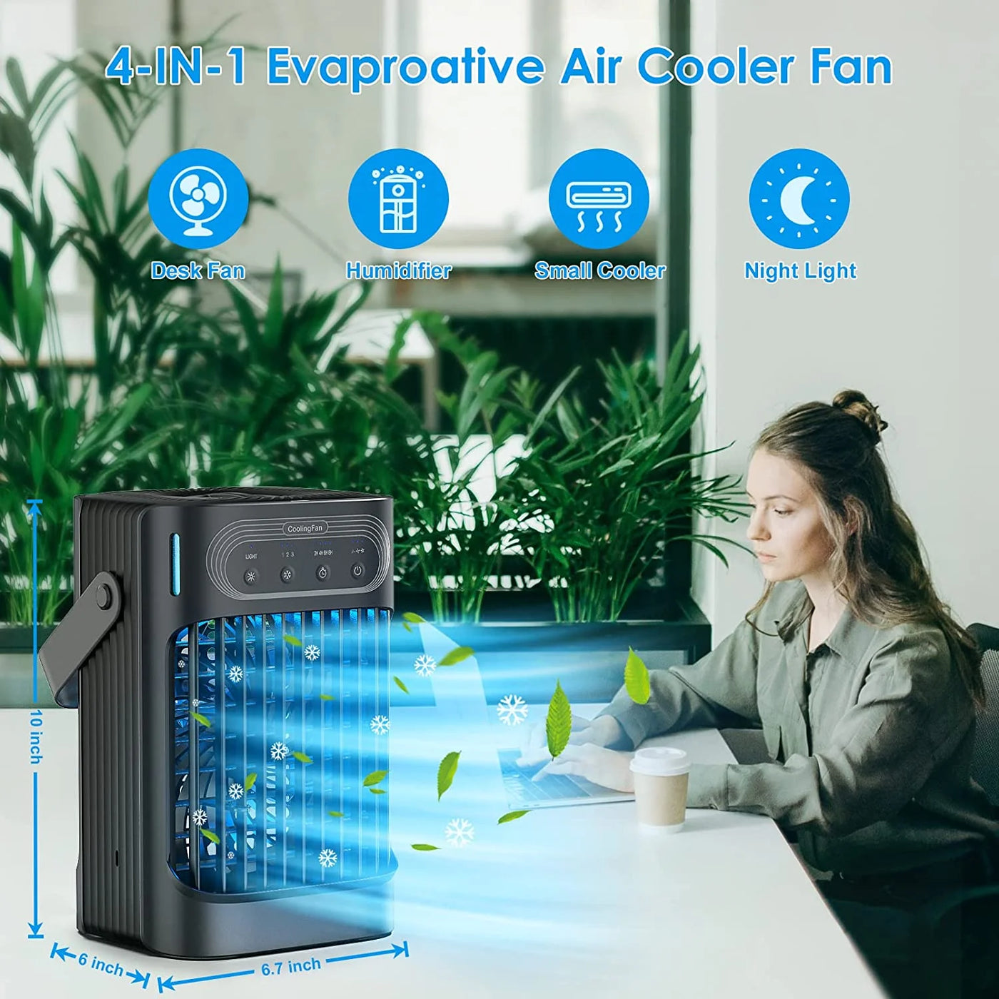 Portable Air Conditioners Cooling Fan – VICELEC Evaporative Mini Air Conditioner Portable with 3 Cool Mist & 3 Speeds, 7 Night Light & 2-8H Timer, Personal Air Cooler for Bedroom Office Camping