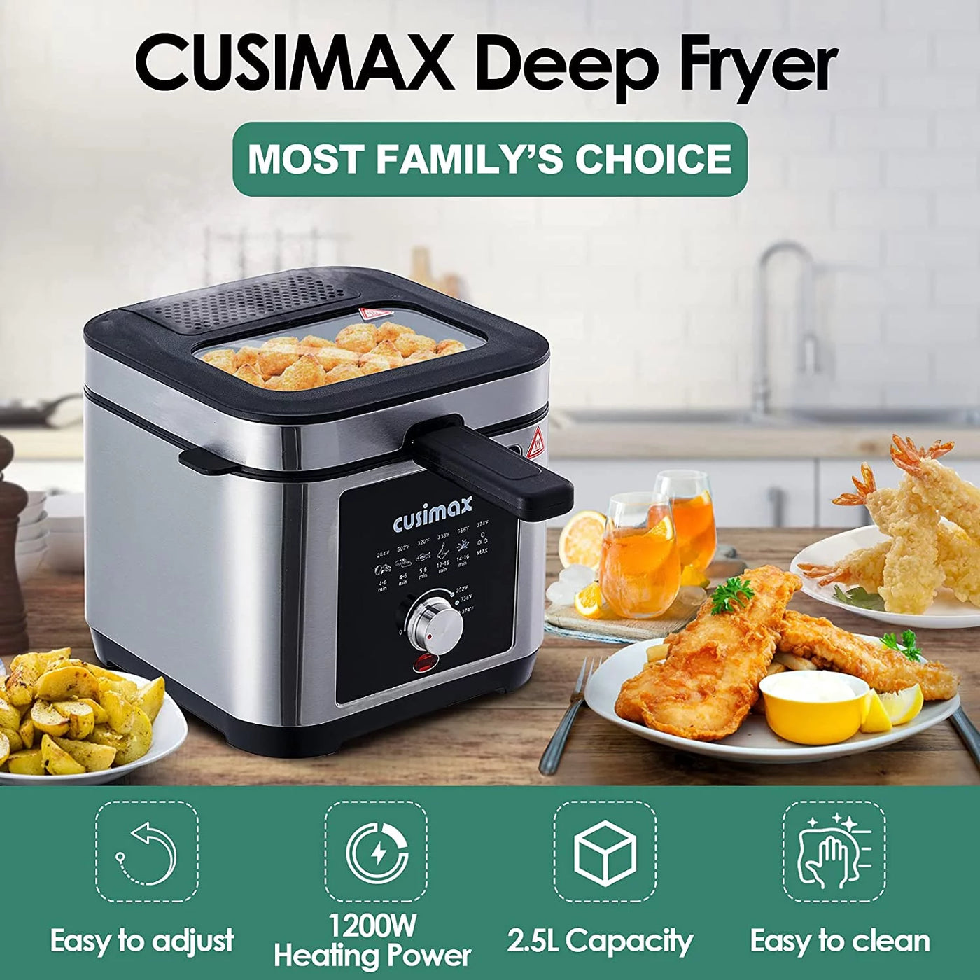 CUSIMAX 2.6QT Deep Fryer, Stainless Steel, Electric, New, Model CMDF-02