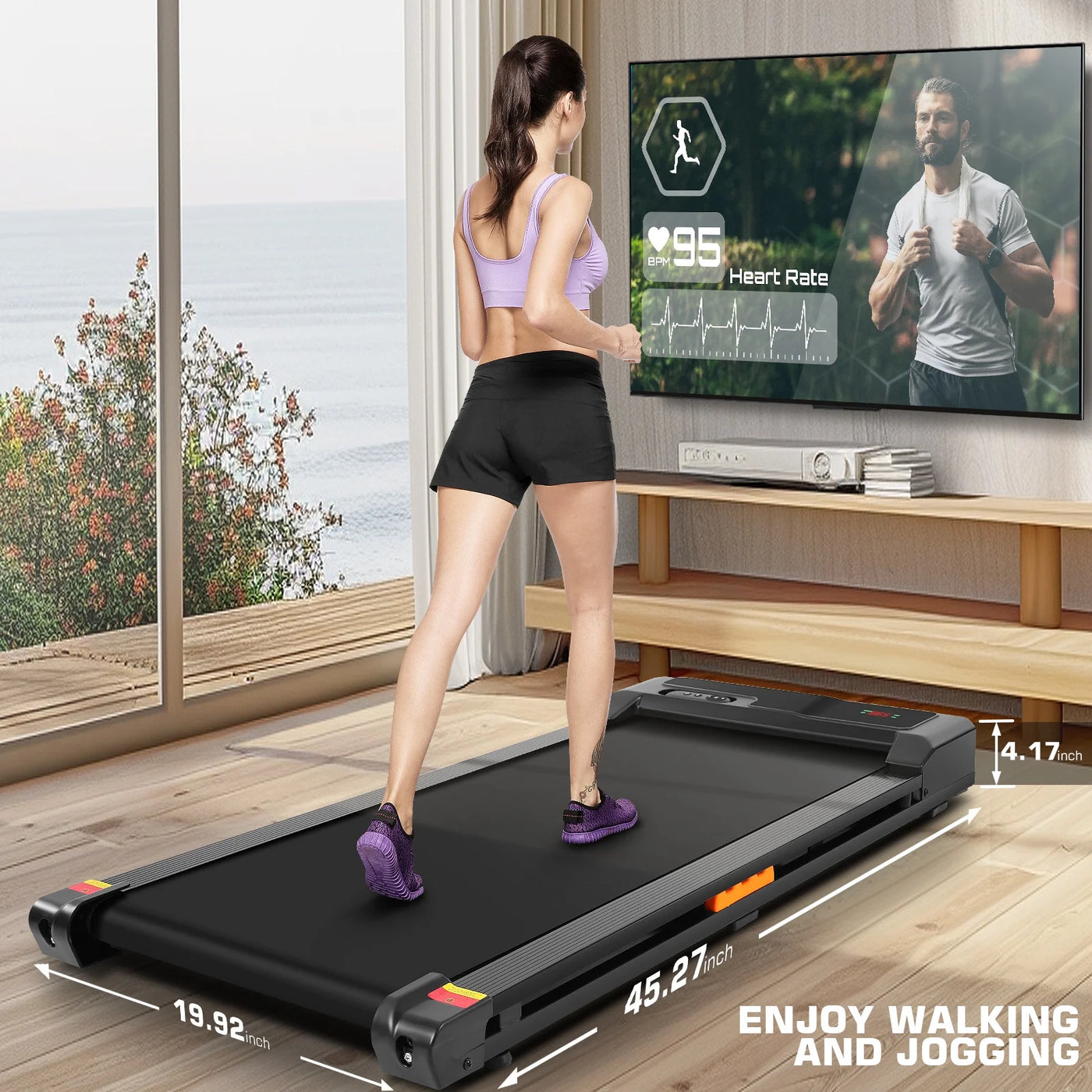 Walking Pad,2.5 HP Under Desk Treadmill 300LBS Capacity, Compact Portable Treadmill with Double Shock Absorption, Remote Control, LED Display,Installation-Free, Black