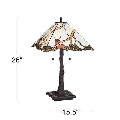 Robert Louis Tiffany Cherry Rustic Table Lamp 26" High Dark Bronze Cherry Blossom Stained Art Glass Shade for Bedroom Living Room Bedside Nightstand