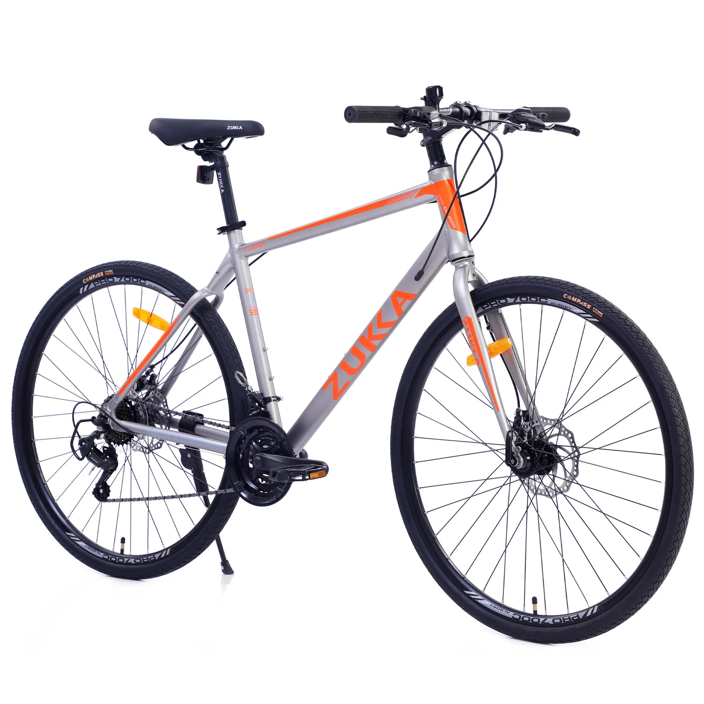 28 inch Hybrid Bike Men, Road Bike with Shimano 21 Speed, 700C Wheels, Comfort Adult Bicycle with Dual Disc Brake, 21'' Lightweight Aluminium Frame, Suggested Rider 5'6" to 6'2" Tall- Silver+Orange