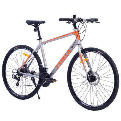 28 inch Hybrid Bike Men, Road Bike with Shimano 21 Speed, 700C Wheels, Comfort Adult Bicycle with Dual Disc Brake, 21'' Lightweight Aluminium Frame, Suggested Rider 5'6" to 6'2" Tall- Silver+Orange