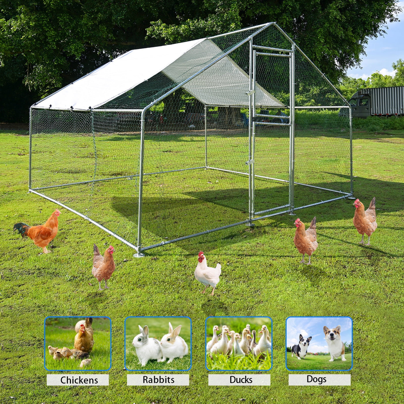 Kkonetoy 10 X 10 X 6.6ft Large Metal Chicken Coops, Outdoor Duck Walk-in Run Poultry Cage, Walk-in Hen House& with Waterproof Cover