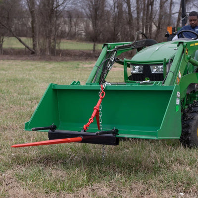 Titan Attachments 43" Hay Bale Spear Attachment with Stabilizer Spears, Universal HD Front Skid Steer Tractor Loader Bucket Attachment, 3000 LB Capacity