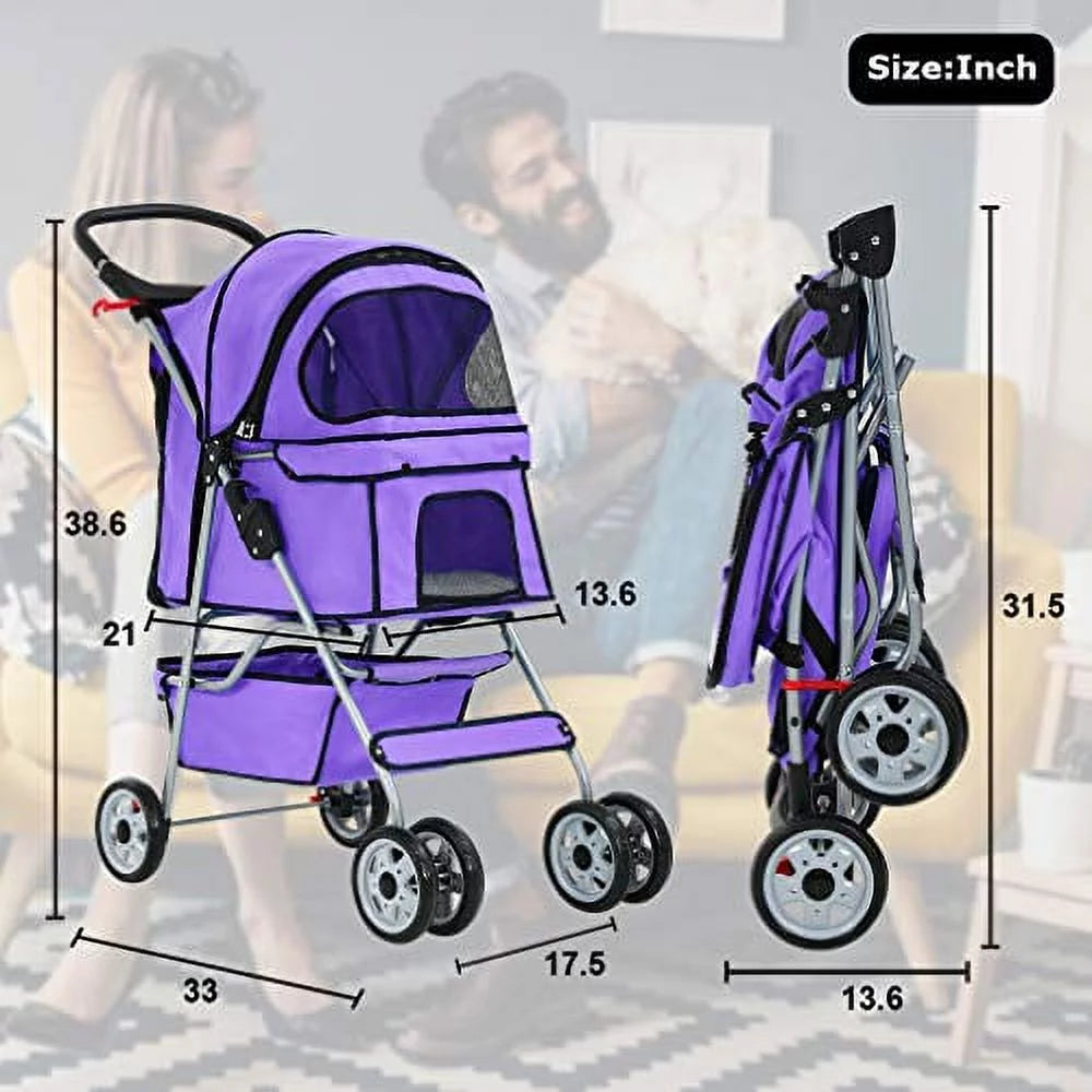 BestPet, Cat Carrier Stroller, 4 Wheels, Purple