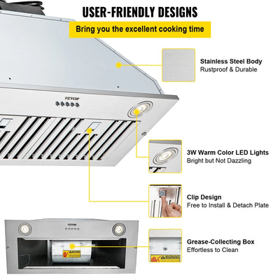 ZGBY 30" Built-In/Insert Range Hood 800Cfm 3-Speed Exhaust Fan Kitchen Stove