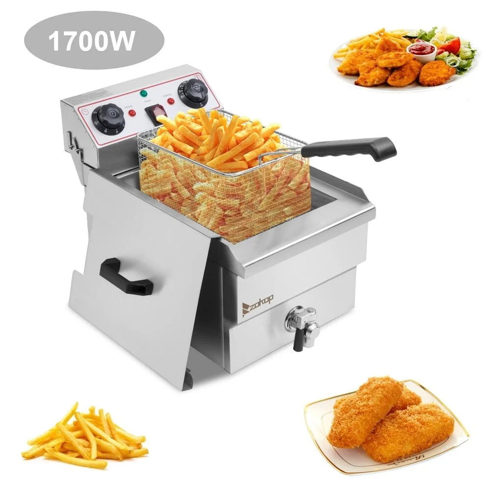 ZOKOP 12.5qt/24.9QT Stainless Steel Faucet Deep Fryer 1700W Max (8L Large Fryer Blue / Large Handle) 12.5Qt