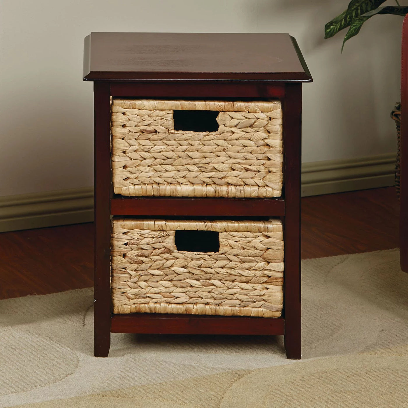 Seabrook Two-Tier Storage Unit Engineered Wood White Finish and Natural Baskets