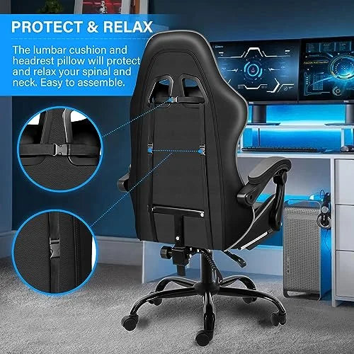 YSSOA Gaming Chair with Footrest, Big and Tall Gamer Chair, Racing Style Adjustable Swivel Office Chair, Ergonomic Video Game Chairs with Headrest and Lumbar Support