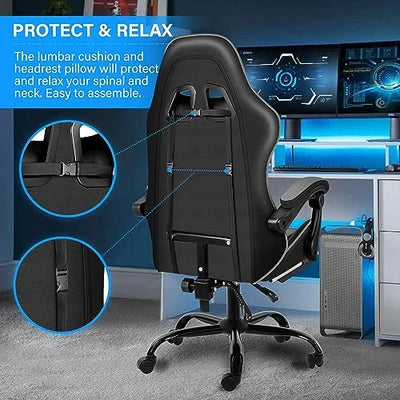 YSSOA Gaming Chair with Footrest, Big and Tall Gamer Chair, Racing Style Adjustable Swivel Office Chair, Ergonomic Video Game Chairs with Headrest and Lumbar Support