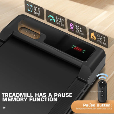 Walking Pad,2.5 HP Under Desk Treadmill 300LBS Capacity, Compact Portable Treadmill with Double Shock Absorption, Remote Control, LED Display,Installation-Free, Black