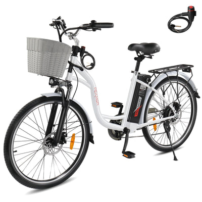 PEXMOR Electric Bike for Adults, 350W (Peak 500W) City Commuter Ebike 36V 12.5AH Removable Battery, 26" Cruiser Electric Bicycle Shimano 6-Speed | Dual Shock Absorber | Basket