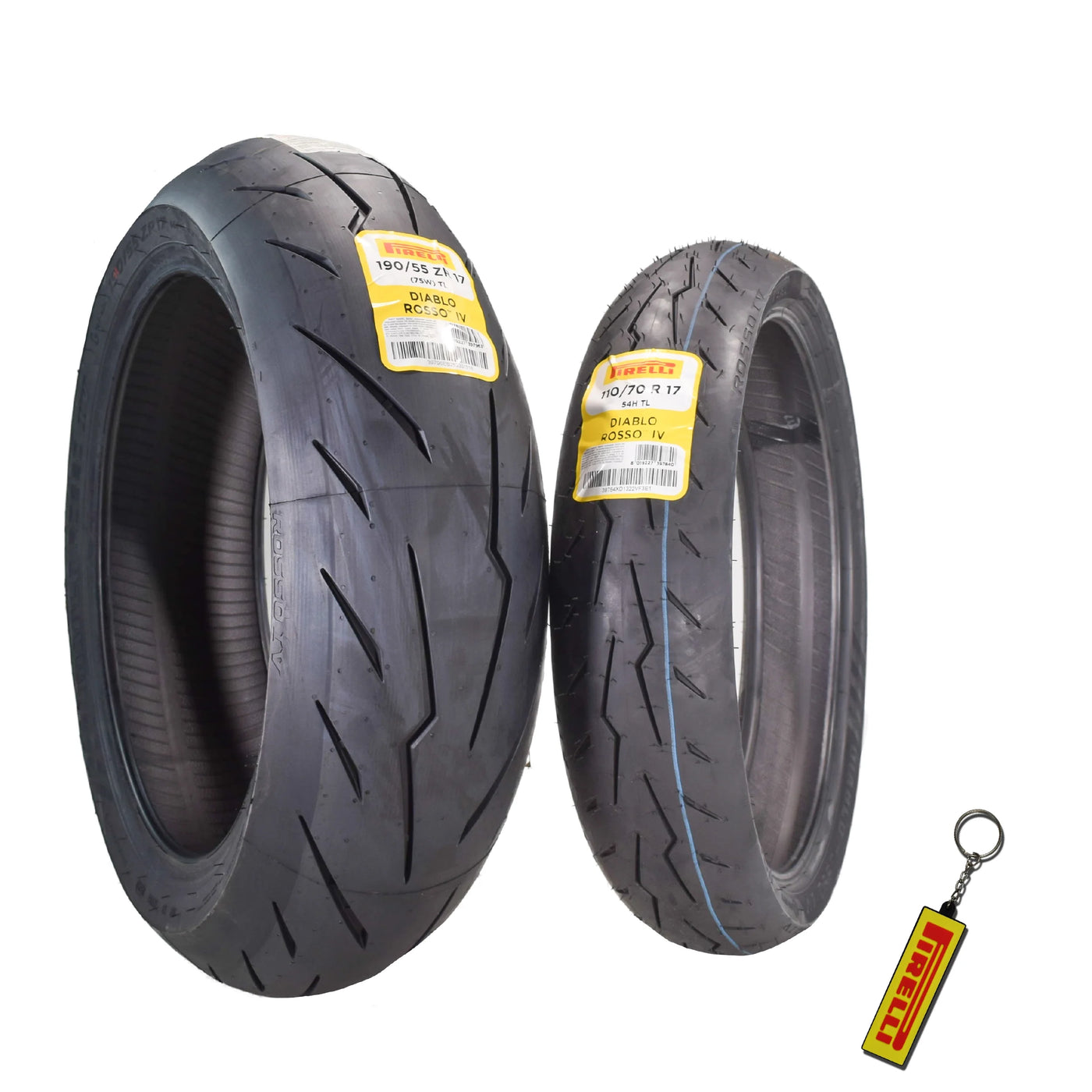 Pirelli Diablo Rosso IV Front 110/70ZR17 & Rear 190/55ZR17 Tires with Keychain