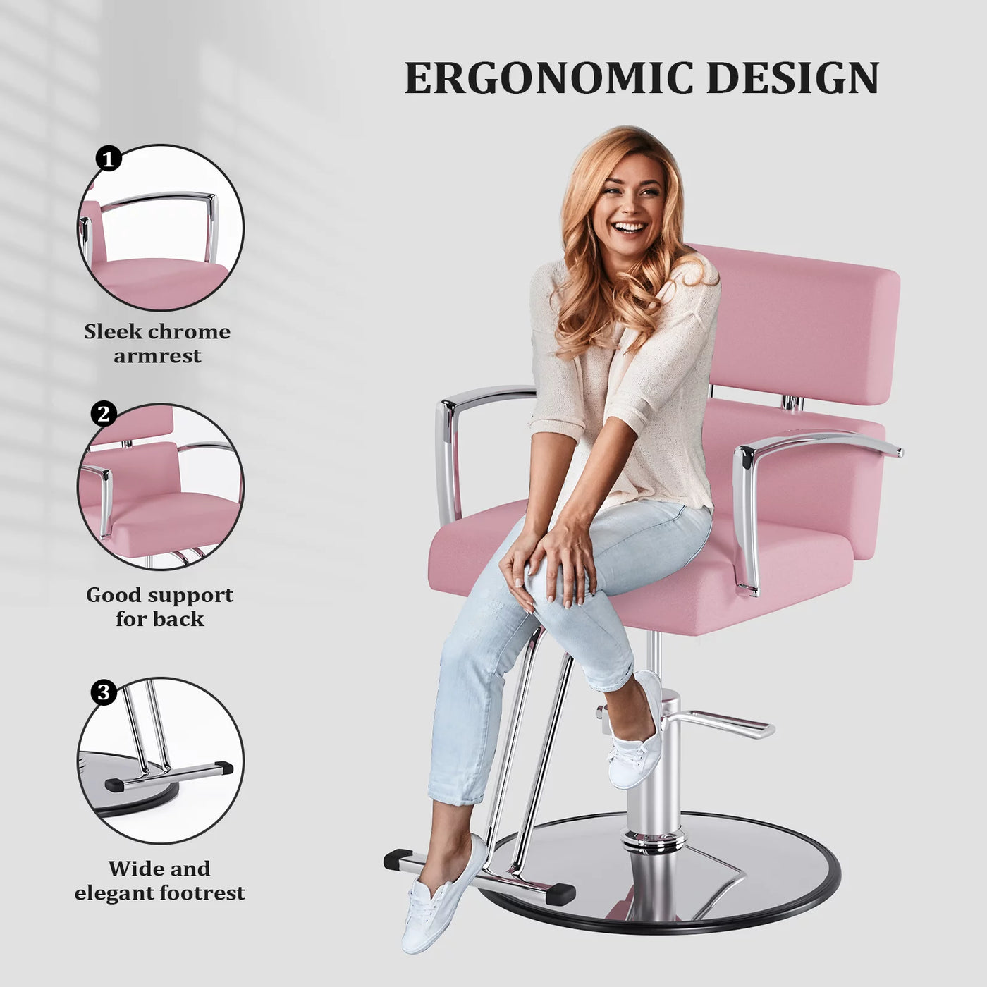 OmySalon Salon Chair Heavy Duty for Stylist, Barber Chair Pink 360 Degree Swivel, Hydraulic Pump for Hair Cutting, Beauty Spa Styling Hairdressing Tattoo Equipment