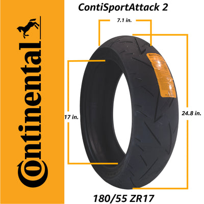 Continental ContiSportAttack 2 120/70ZR17 Front & 180/55ZR17 Rear Sports Motorcycle Tires - High-Performance Grip, Enhanced Stability, and Quick Warm-Up 120/70-17, 180/55-17