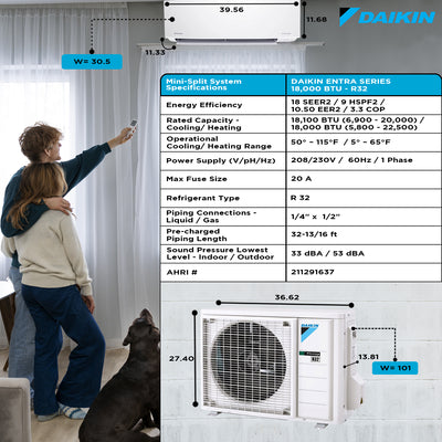 Daikin 18000 BTU 18 SEER2 Entra Series Ductless Mini-Split Air Conditioner - R32