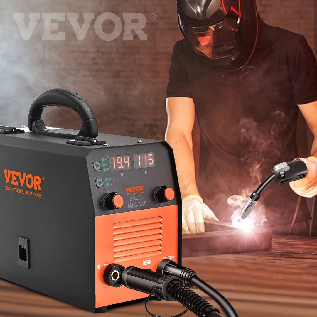 VEVOR 145A MIG Welder, 3 in 1 Combo Gasless MIG/Lift TIG/MMA with Welding Machine, 110 V Flux Core/Solid Wire Welding Machine with IGBT Inverter & MIG Torch