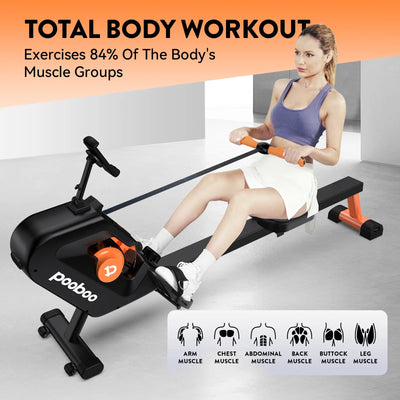 Pooboo 85% Pre-assembled Magnetic Rowing Machines Rower Foldable 8 Level Resistance Indoor Rower Machines Home Exercise 350lb